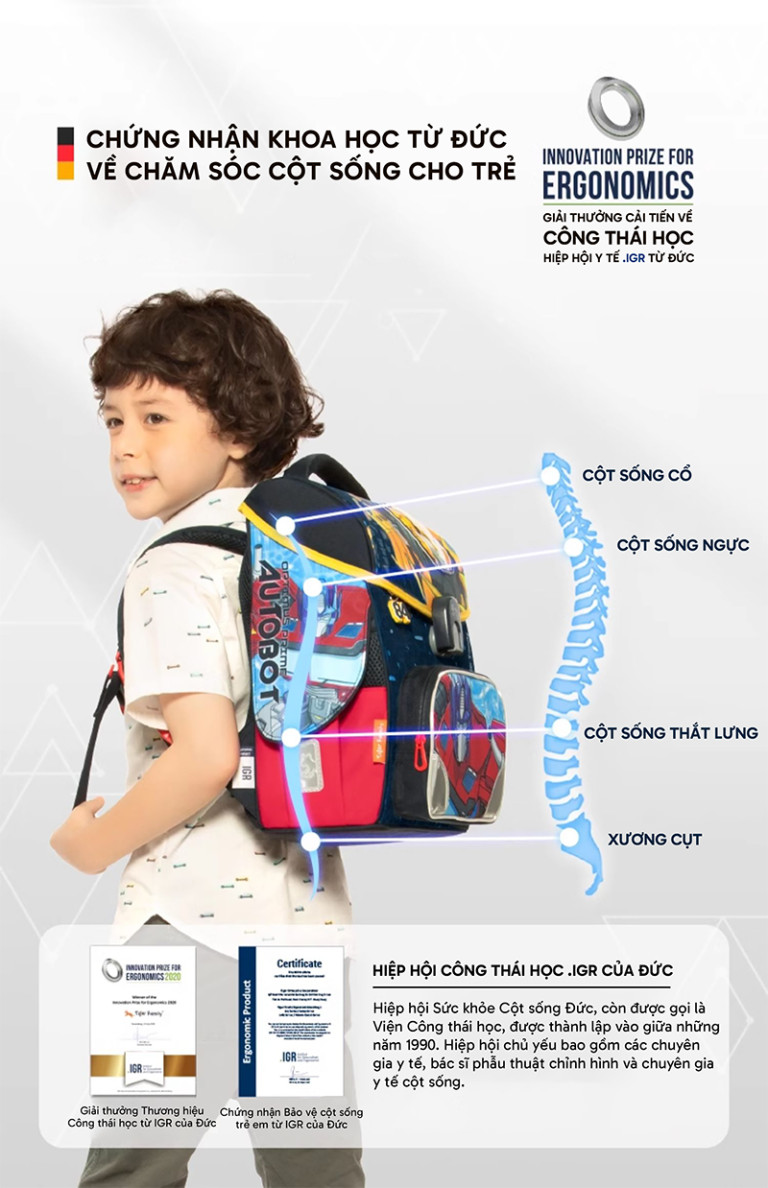 Balo chống gù cao cấp TIGER FAMILY TG-055A (thương hiệu Đức)