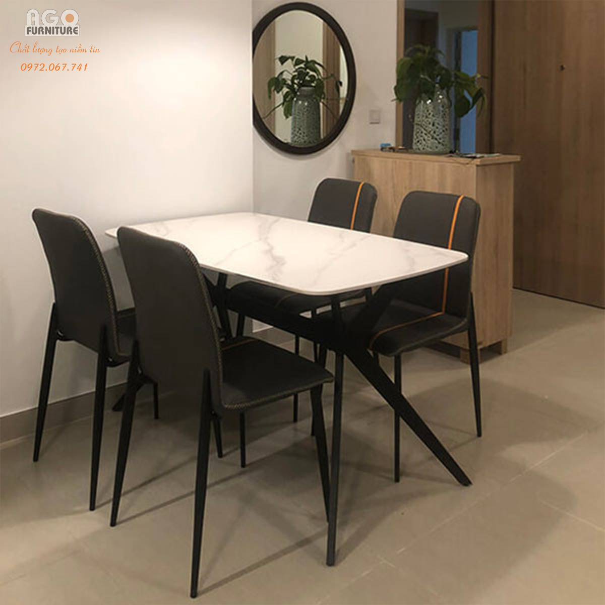 Bộ bàn ăn mặt đá cao cấp kết hợp 4 ghế nhập khẩu | CKA-411