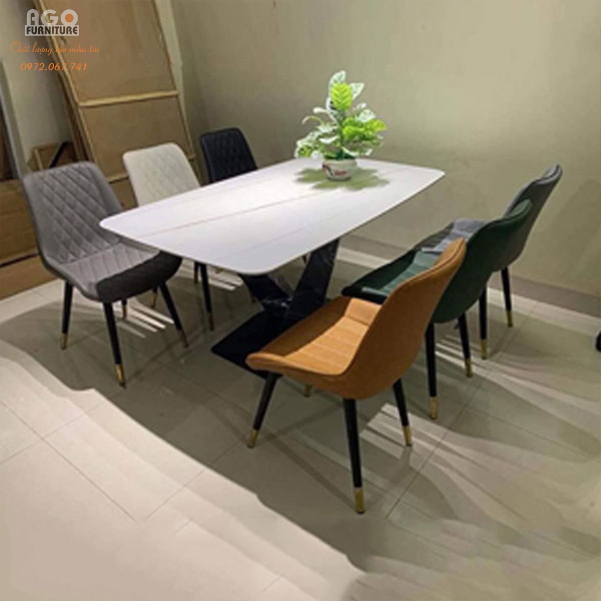 Bộ bàn ăn mặt đá kết hợp 6 ghế nhập khẩu cao cấp | CKA-608