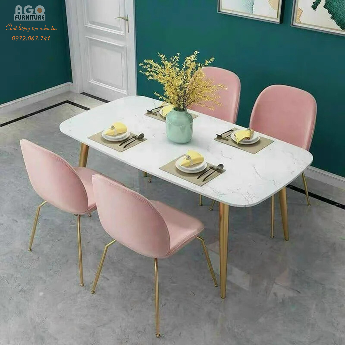 Bàn ăn mặt đá Ceramic bóng (không gồm ghế)