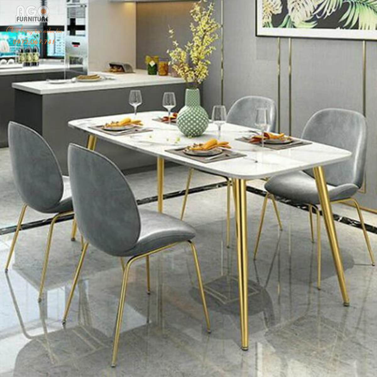 Bàn ăn mặt đá Ceramic bóng (không gồm ghế)