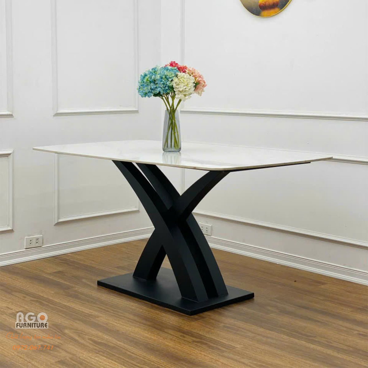Bàn ăn mặt đá ceramic chân sắt sơn tĩnh điện | Mã: T1146