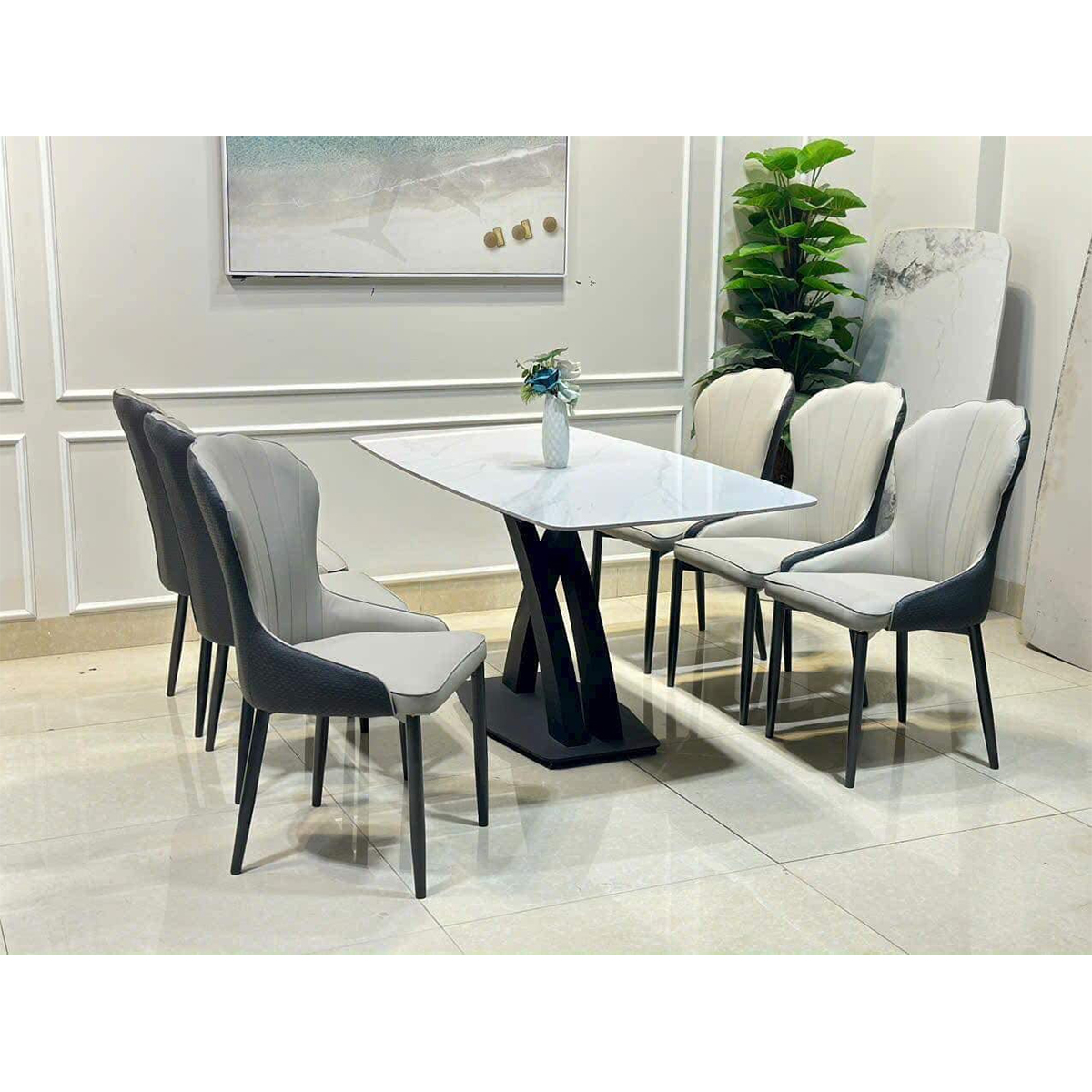 Bàn ăn mặt đá ceramic chân sắt sơn tĩnh điện | Mã: T1146