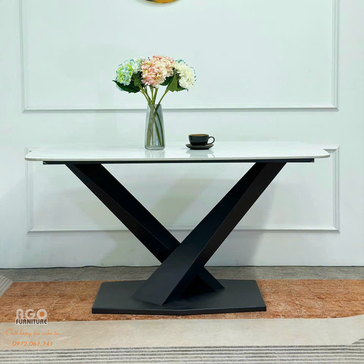 Bàn ăn mặt đá chân chữ X | Mã: T179