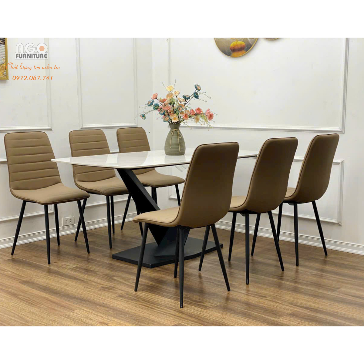 Bàn Ăn Mặt Đá Chân V Nhập Khẩu | TA02