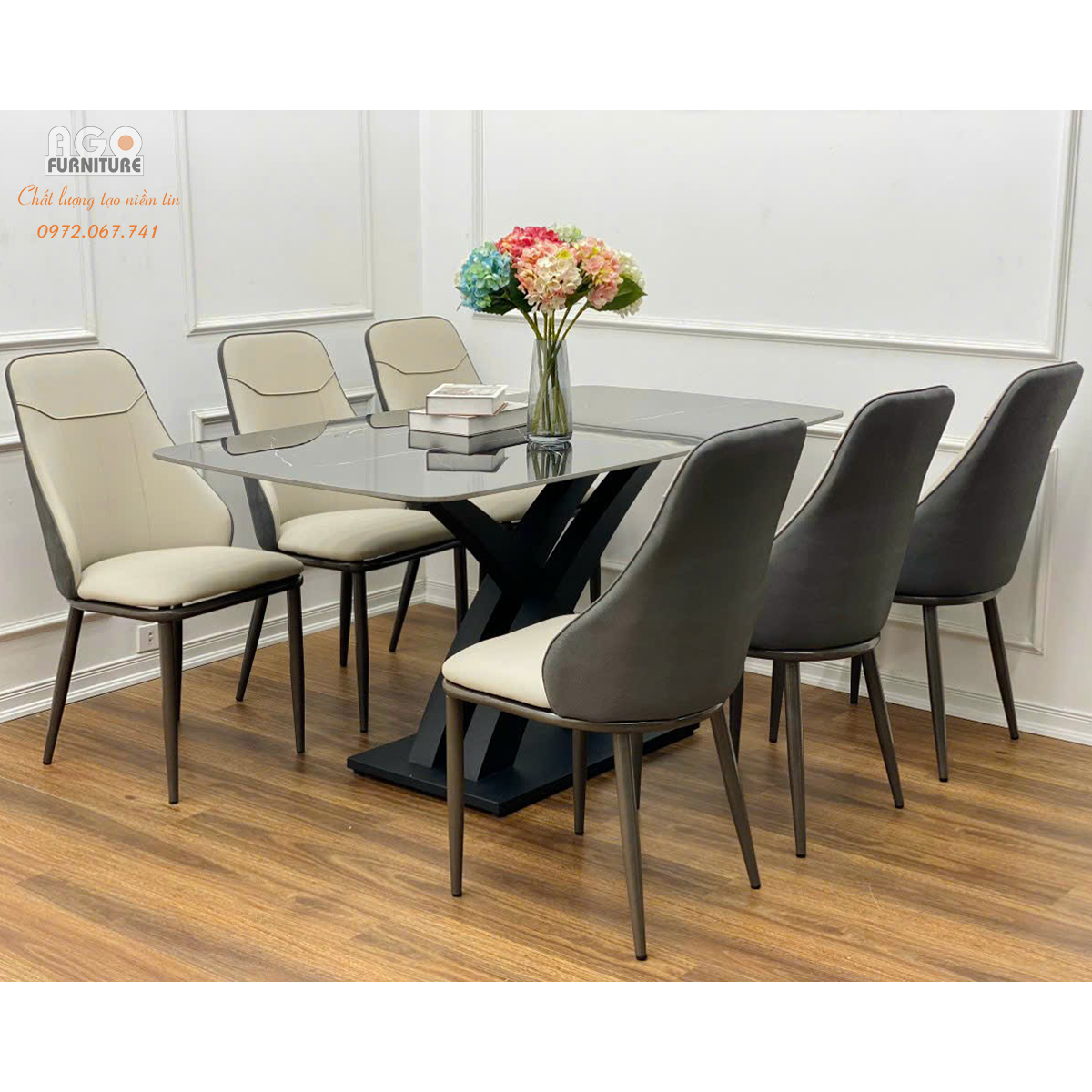 Bộ bàn ăn mặt đá kết hợp 6 ghế nhập khẩu cao cấp | CKA-625