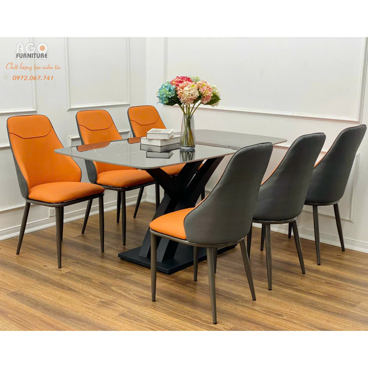 Bộ bàn ăn mặt đá kết hợp 6 ghế nhập khẩu cao cấp | CKA-625