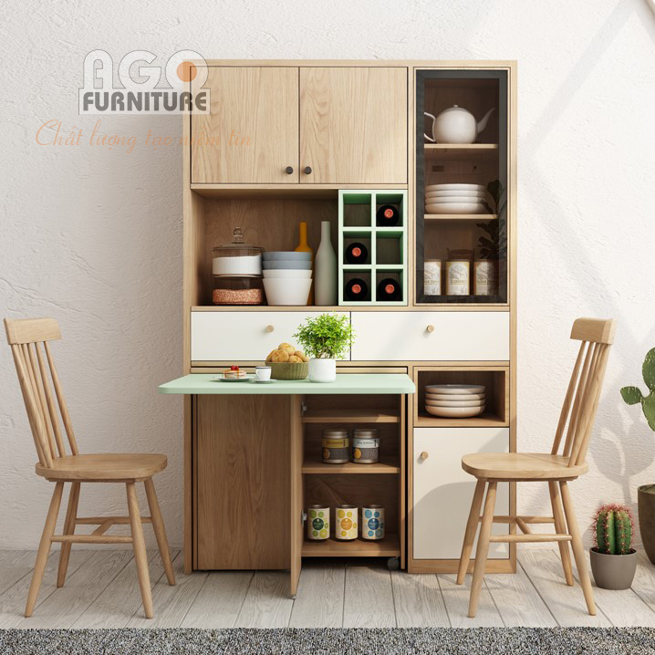 Bàn ăn thông minh gấp gọn kết hợp tủ đựng đồ nhà bếp | BA-TM-04