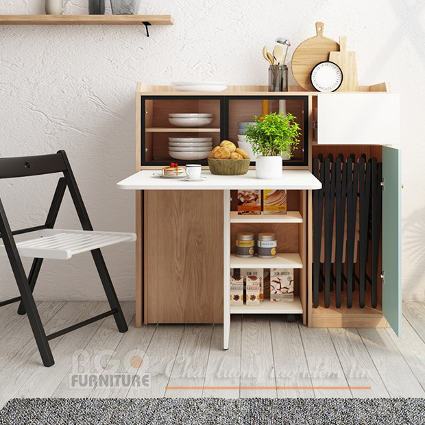 Bàn ăn thông minh gấp gọn kết hợp tủ đựng đồ nhà bếp | BA-TM-04