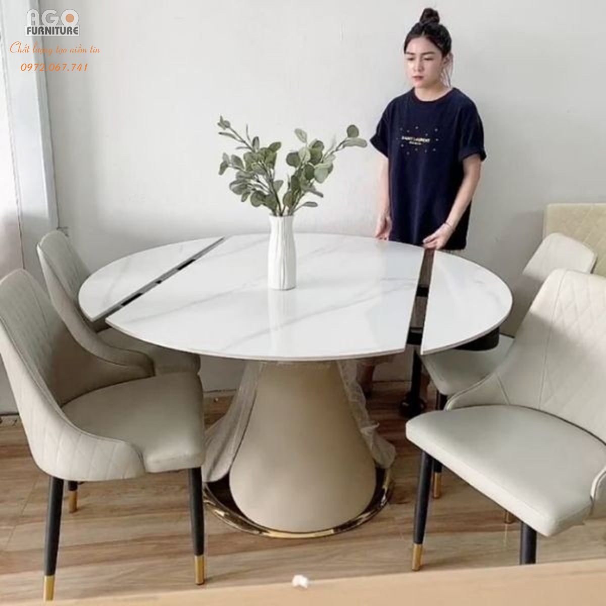 Bàn Ăn Thông Minh Tròn Xoay Mặt Đá