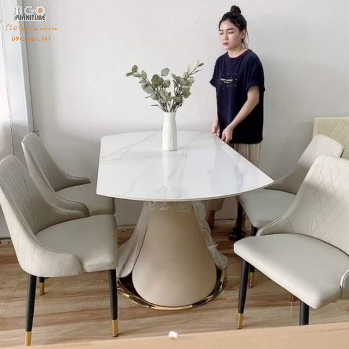 Bàn Ăn Thông Minh Tròn Xoay Mặt Đá