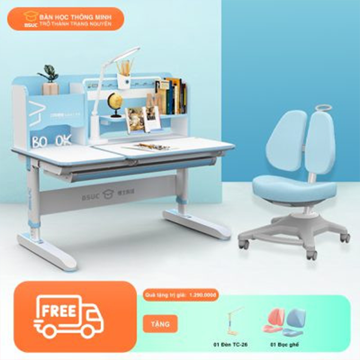 Bàn ghế học sinh thông minh BSUC DRZ-12008 và ghế chống gù DRY-816