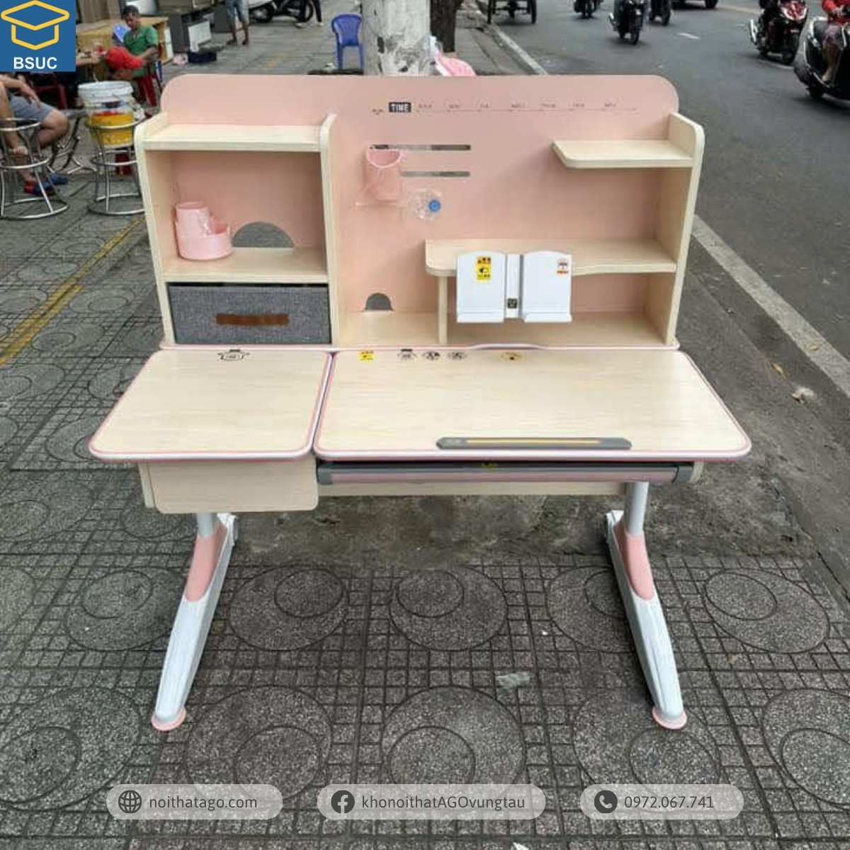 Bàn học thông minh chống gù BSUC vân gỗ dành cho bé mã JXZ-120