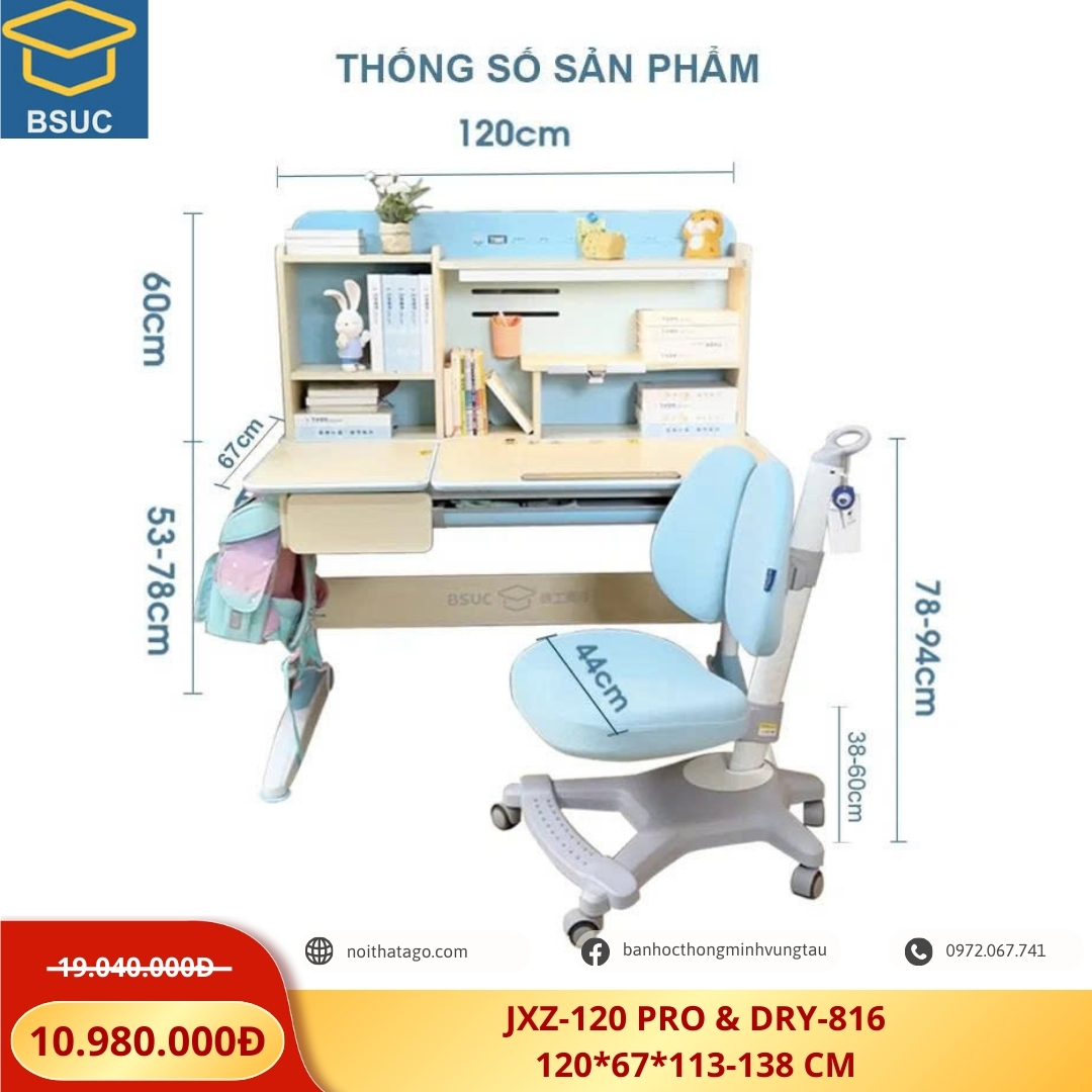 Bàn học thông minh tích hợp đèn led chống cận JXZ-120 Pro ghế DRY-816