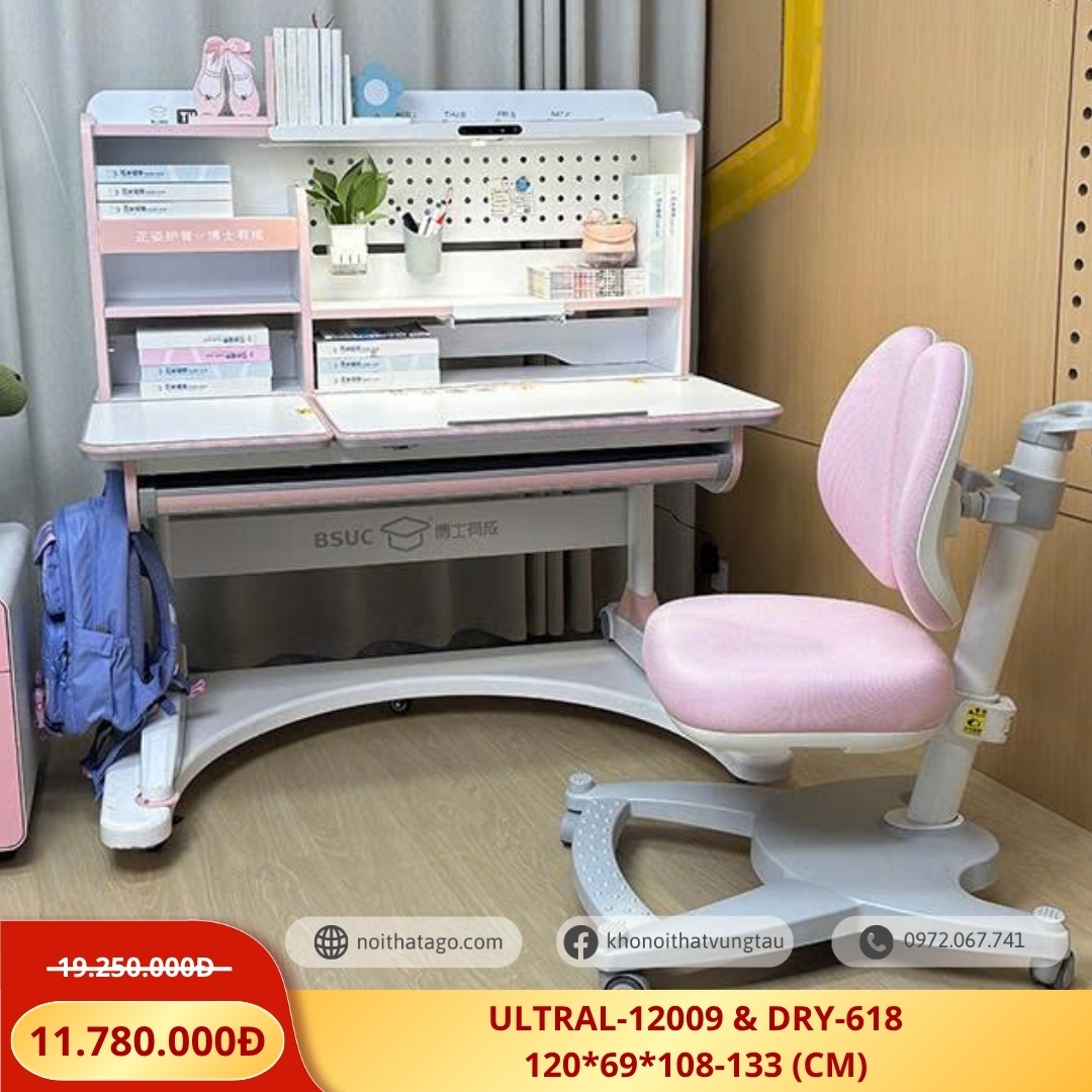 Bàn học thông minh tích hợp đèn phổ quang Ultra-12009 ghế DRY-618