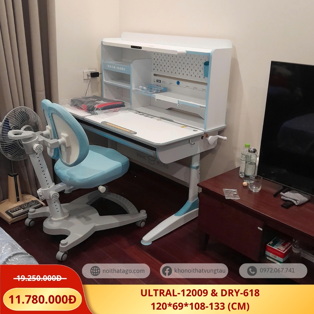 Bàn học thông minh tích hợp đèn phổ quang Ultra-12009 ghế DRY-618