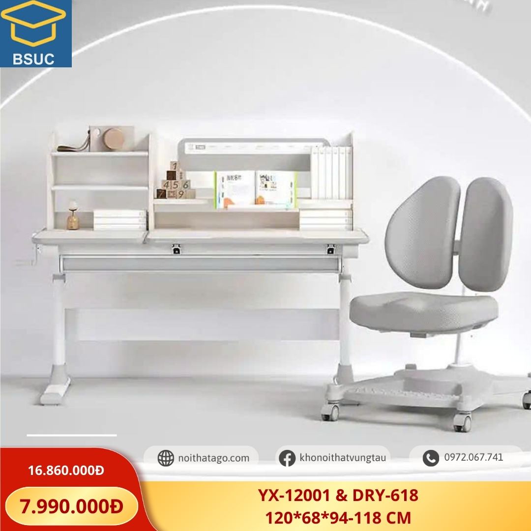 Bàn học thông minh YX-12001 rộng 1m2 ghế DRY-618