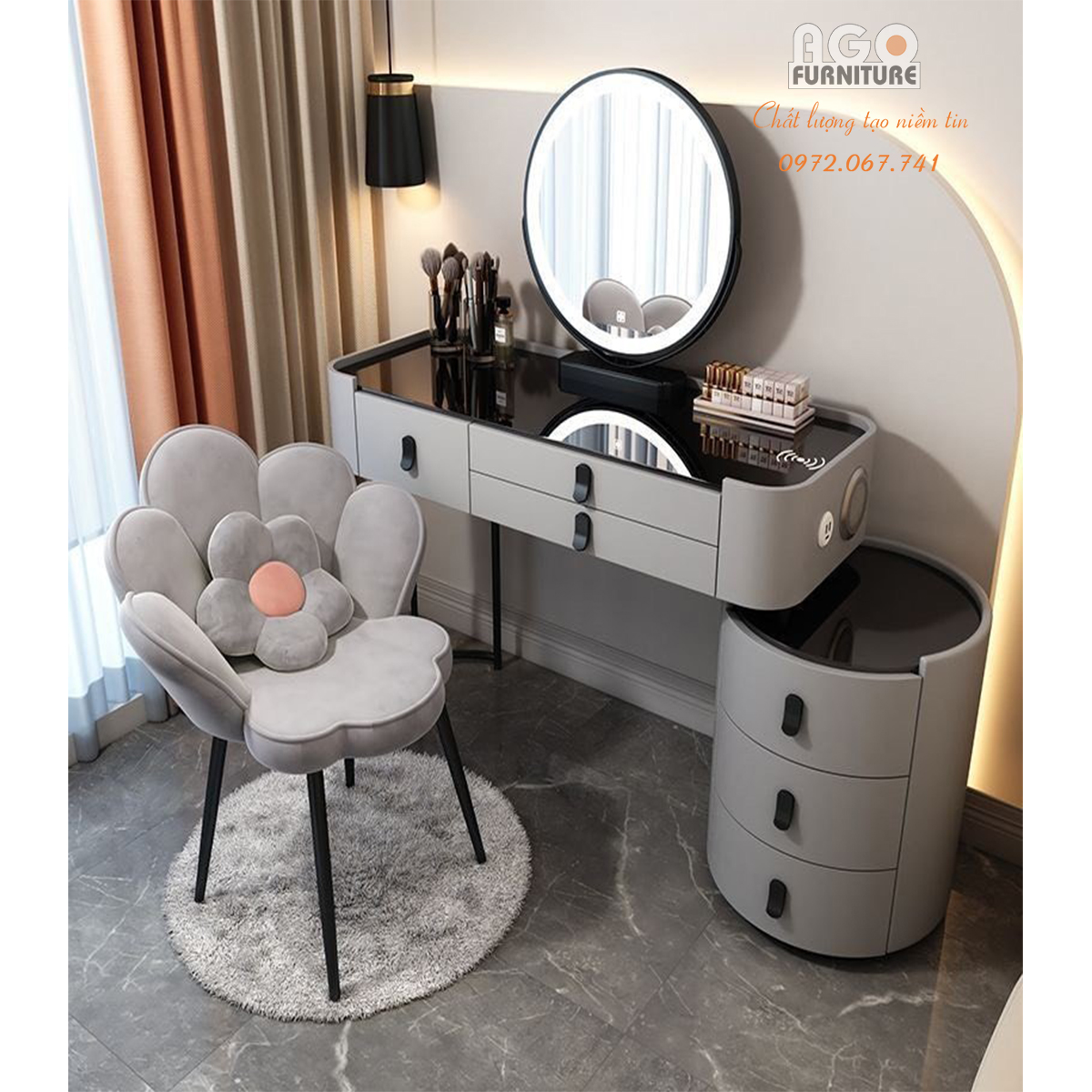 Bàn trang điểm cao cấp tab tròn phong cách Châu Âu | ABP16