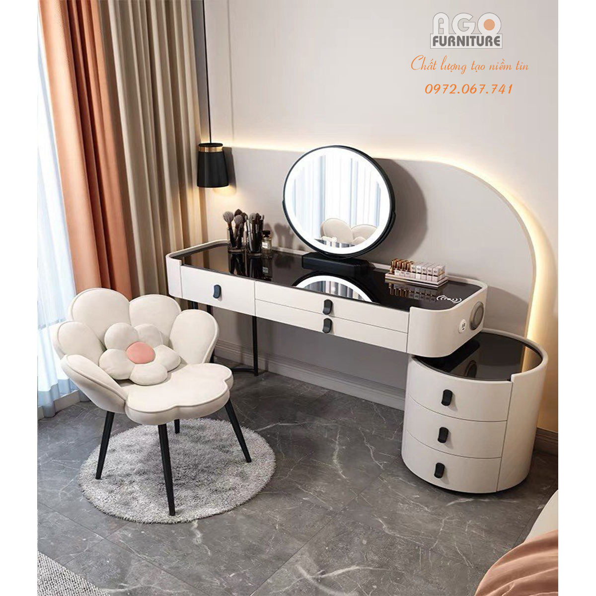 Bàn trang điểm cao cấp tab tròn phong cách Châu Âu | ABP16