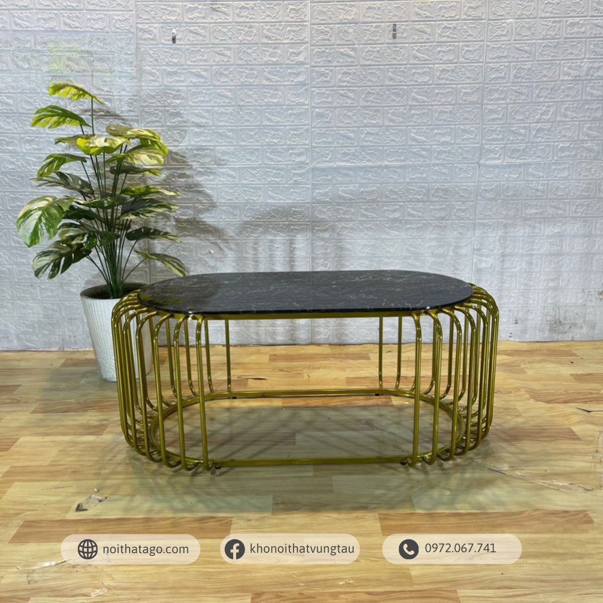 Bàn Trà Hồng Kông 1T Chân Mạ PVD Cao Cấp | THG-2504