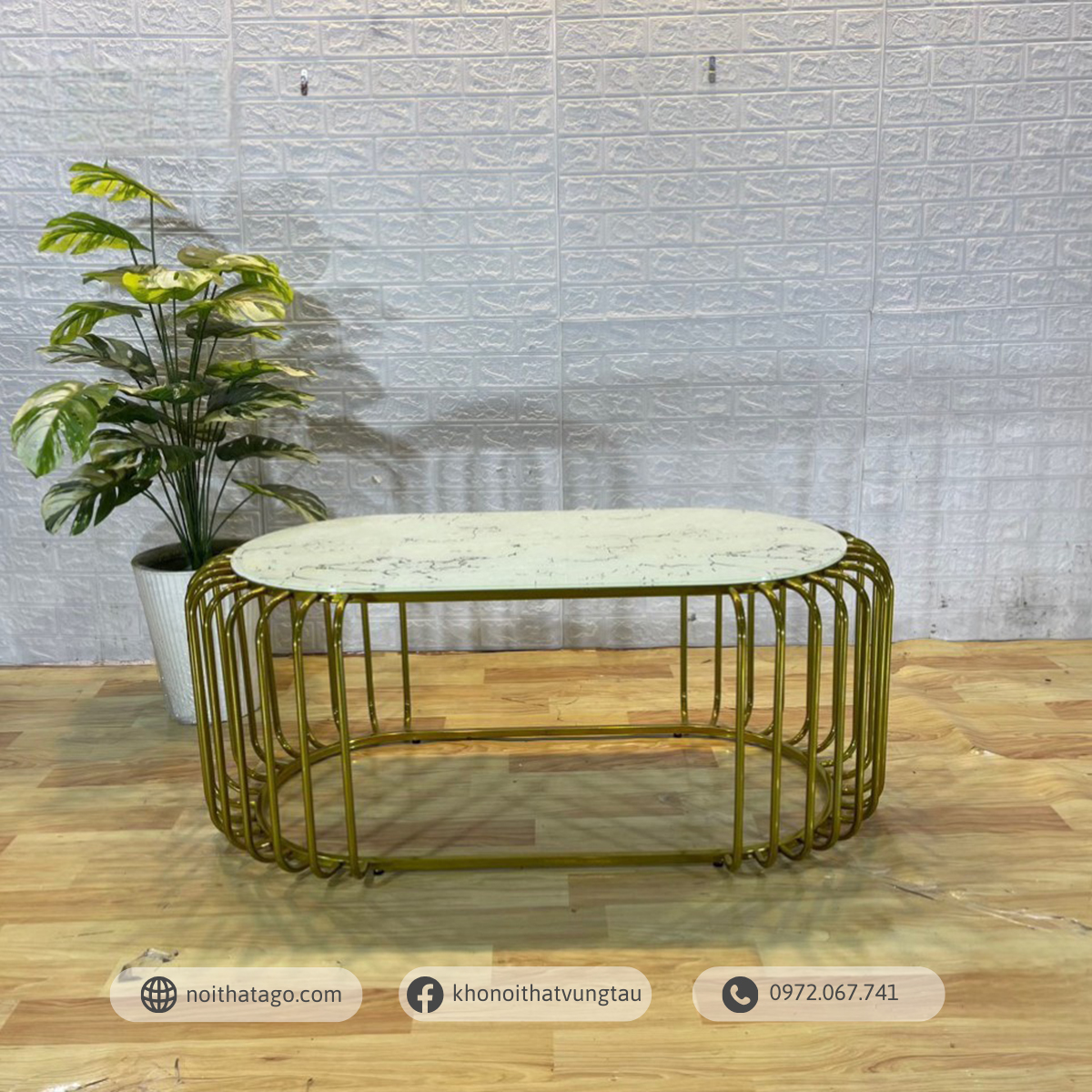 Bàn Trà Hồng Kông 1T Chân Mạ PVD Cao Cấp | THG-2504