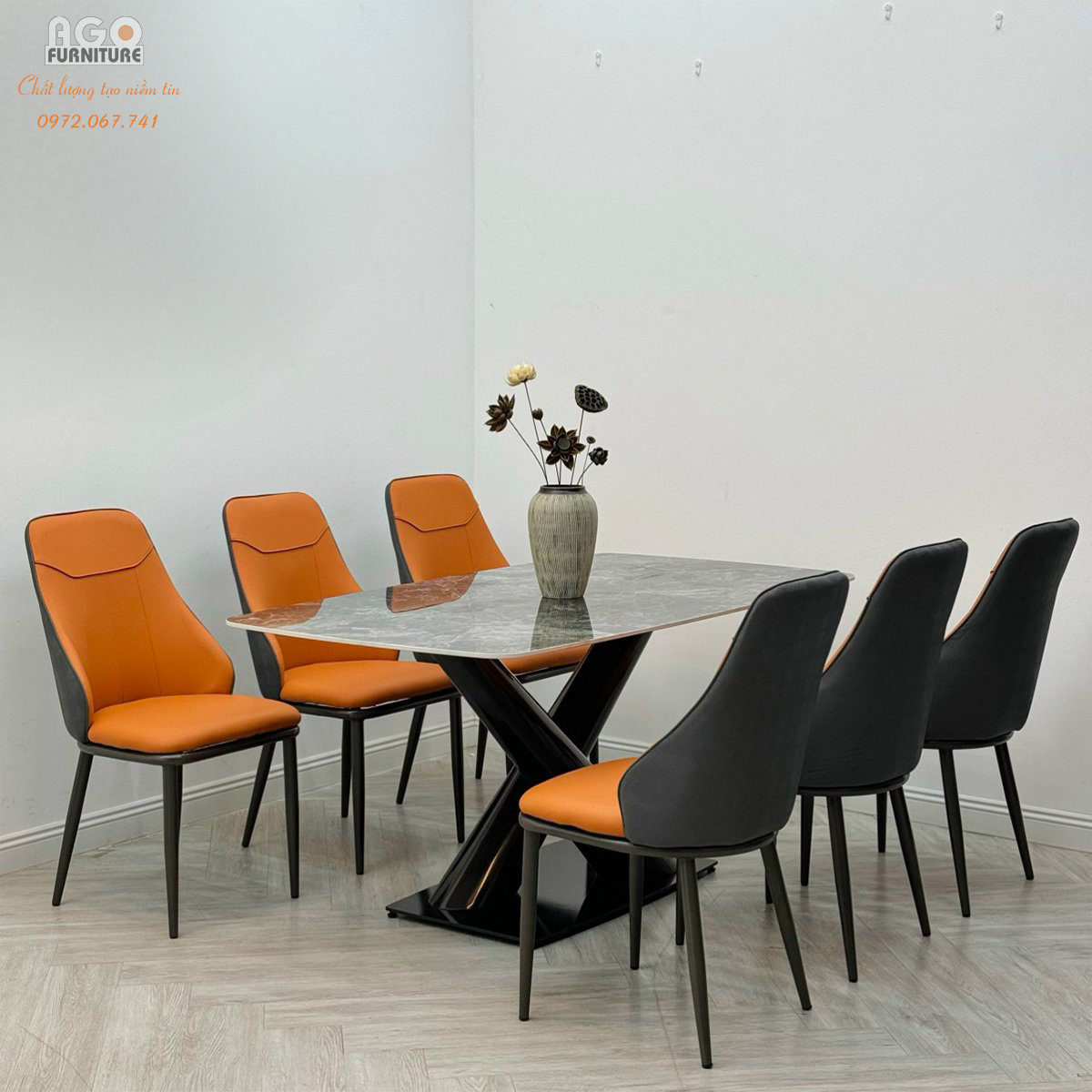 Bộ bàn ăn mặt đá kết hợp 6 ghế nhập khẩu cao cấp | CKA-612