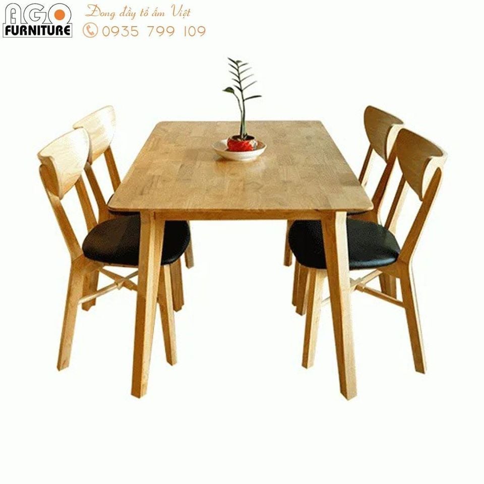 Bàn Ăn Gỗ Cao Su 4 Ghế Mango