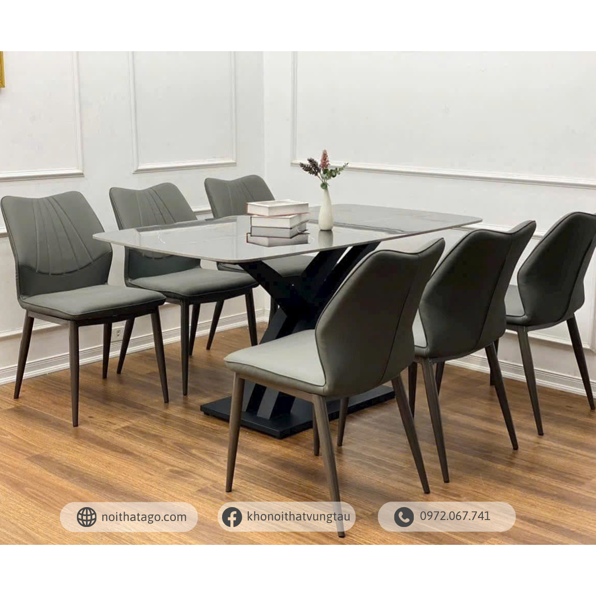 Bộ bàn ăn mặt đá kết hợp 6 ghế nhập khẩu cao cấp | CKA-610