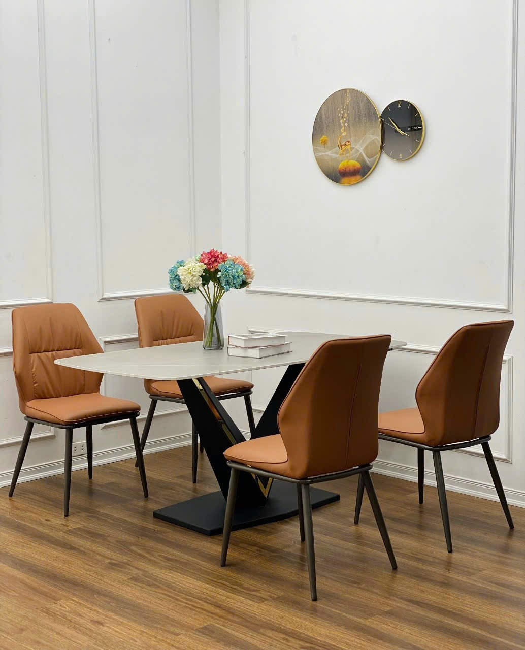 Bộ bàn ăn chân chữ V và 6 ghế nhập khẩu hiện đại | CKA-635