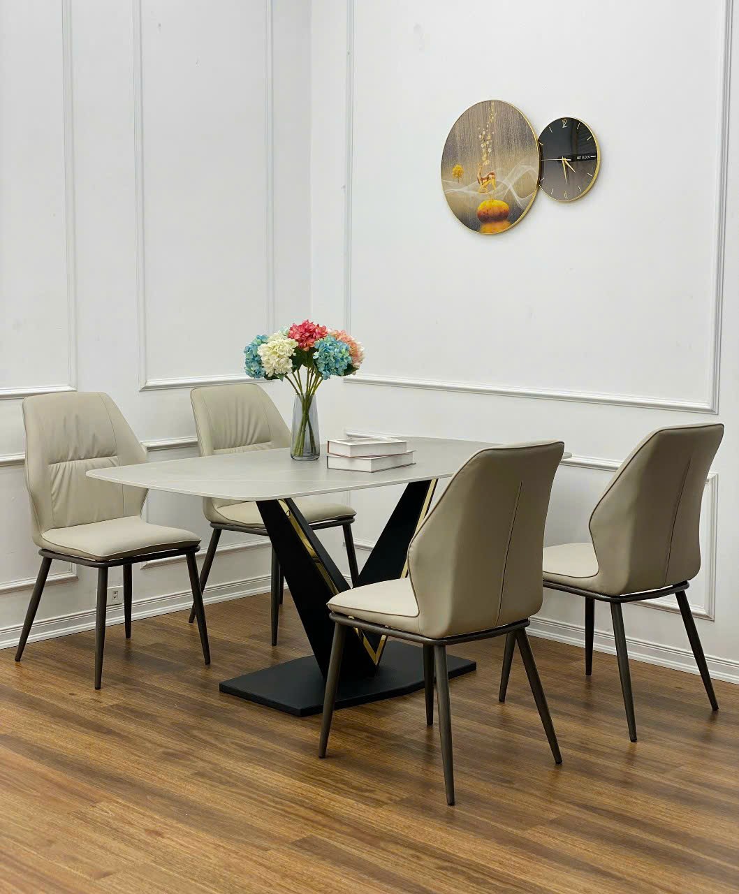 Bộ bàn ăn chân chữ V và 6 ghế nhập khẩu hiện đại | CKA-635