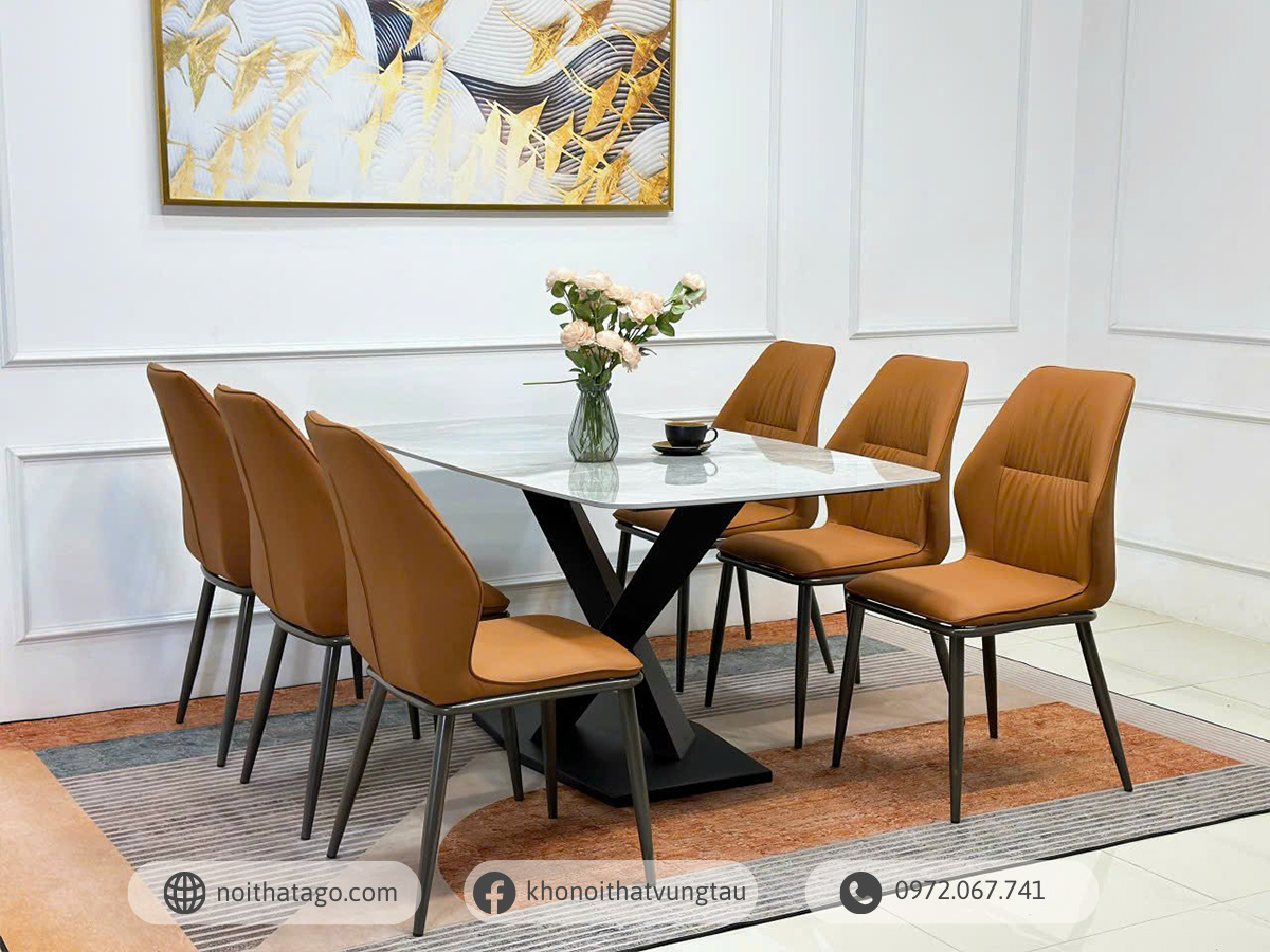 Bộ bàn ăn mặt đá kết hợp 6 ghế nhập khẩu cao cấp | CKA-620