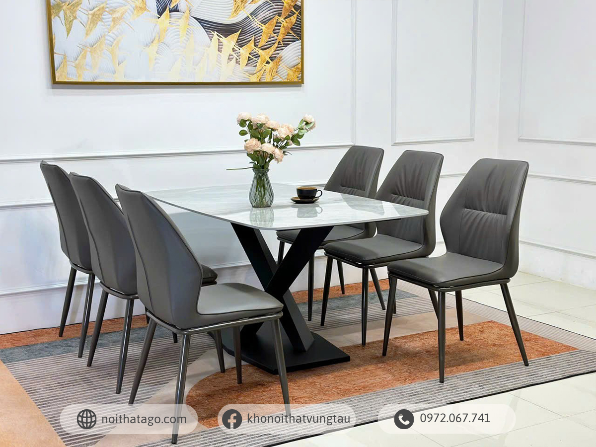 Bộ bàn ăn mặt đá kết hợp 6 ghế nhập khẩu cao cấp | CKA-620
