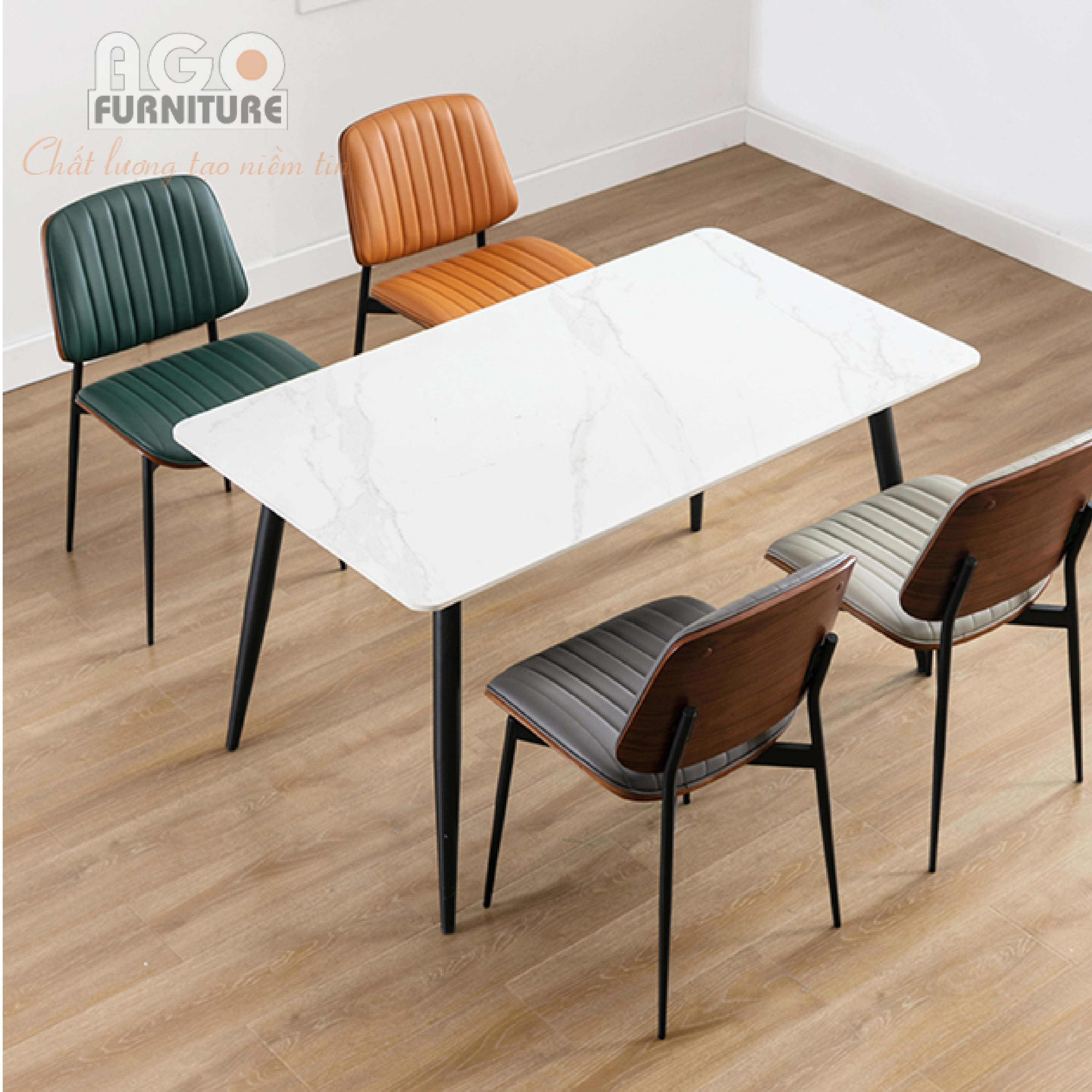 Bộ bàn ăn mặt đá 4 ghế da sang trọng | CKA-420