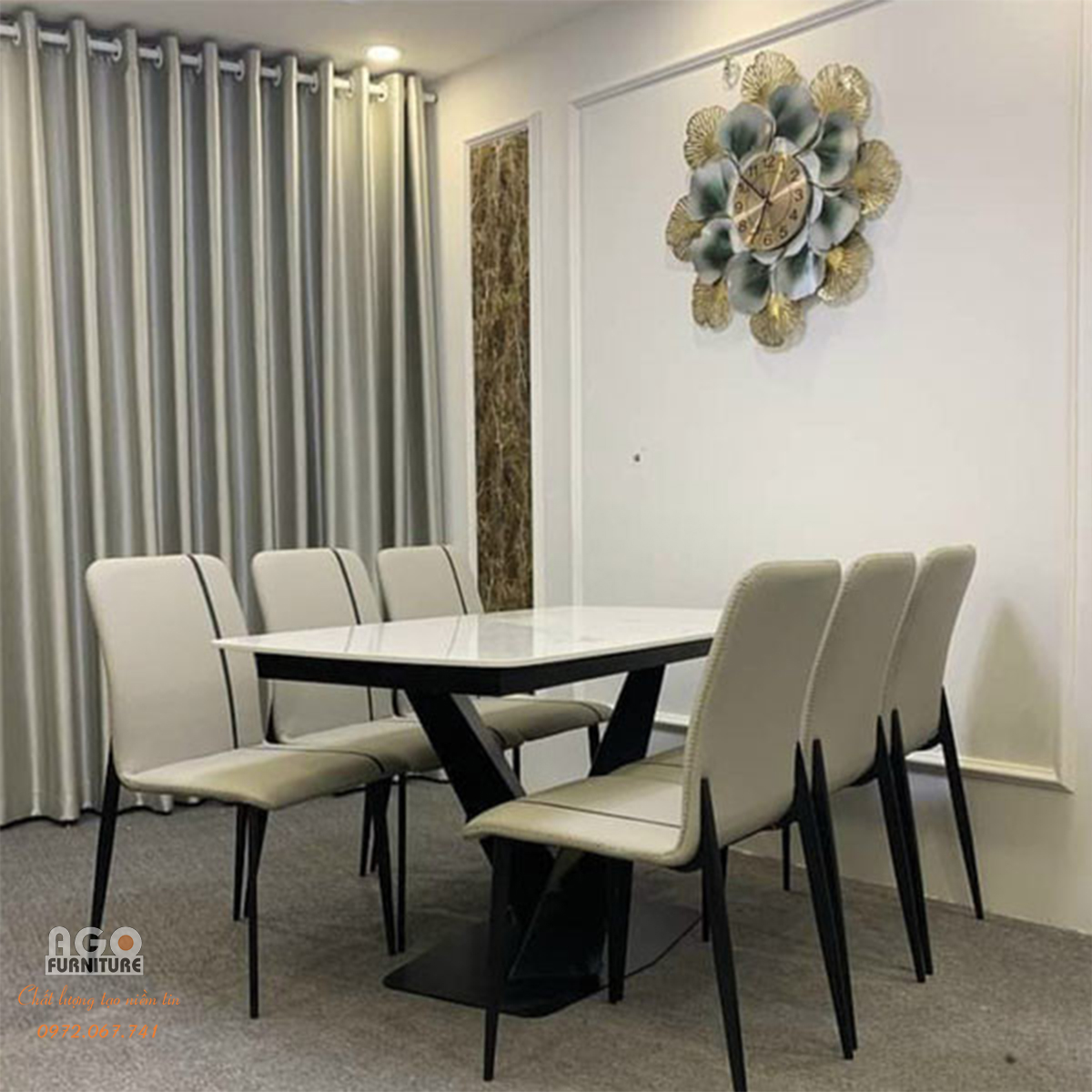 Bộ Bàn Ăn Mặt Đá Ceramic 6 ghế cao cấp | CKA-628