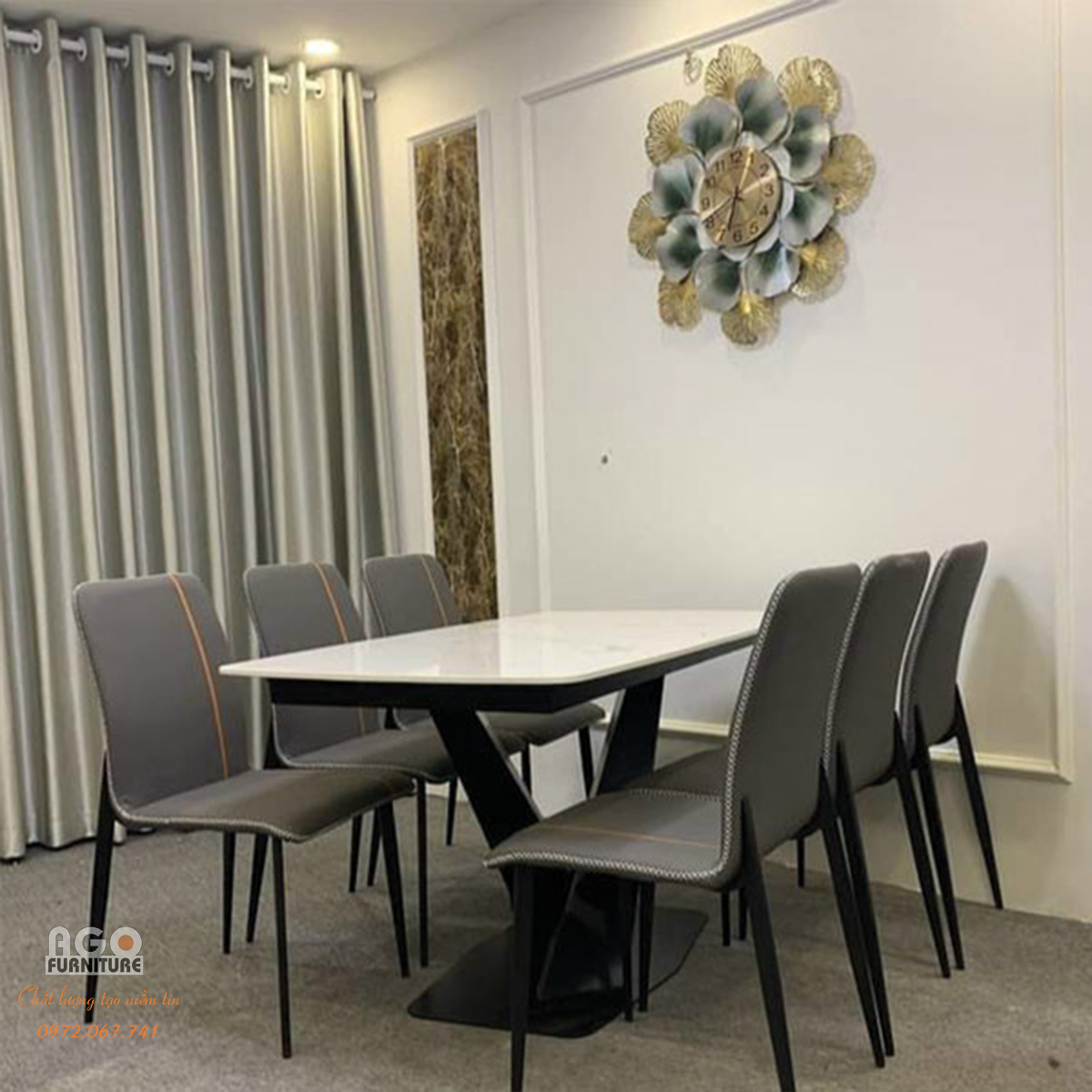 Bộ Bàn Ăn Mặt Đá Ceramic 6 ghế cao cấp | CKA-628