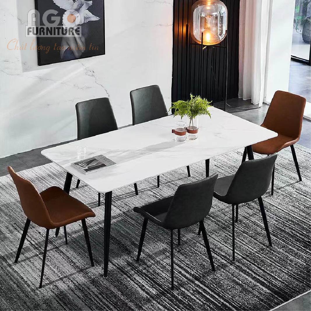 Bộ bàn ăn mặt đá kết hợp 6 ghế Nelson nhập khẩu | CKA-618