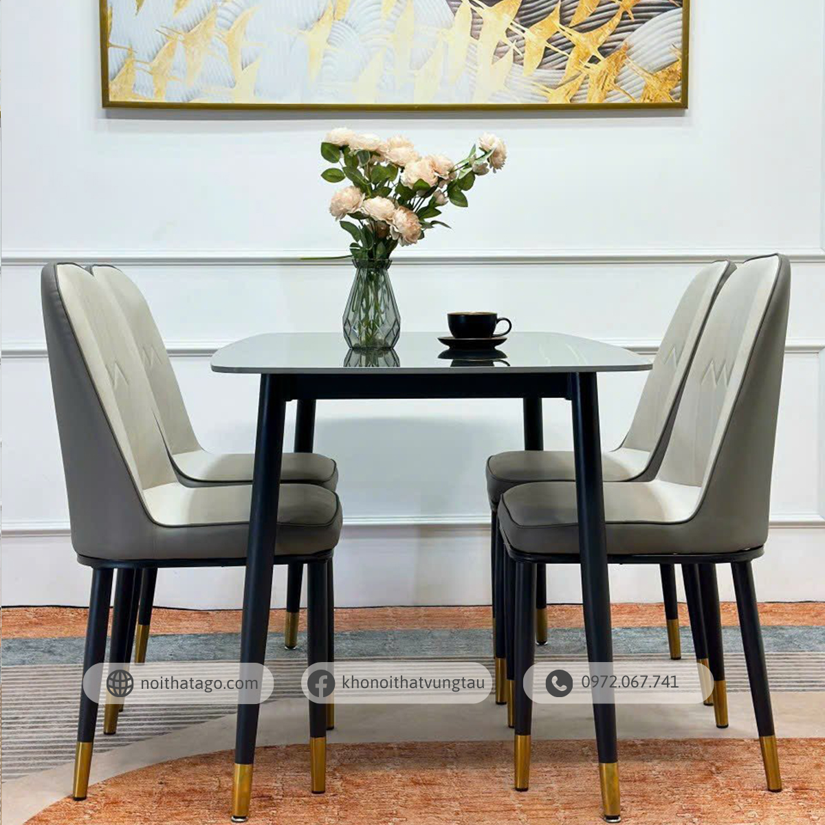 Bộ bàn ăn mặt đá kết hợp 4 ghế monet không tay hiện đại | CKA-426