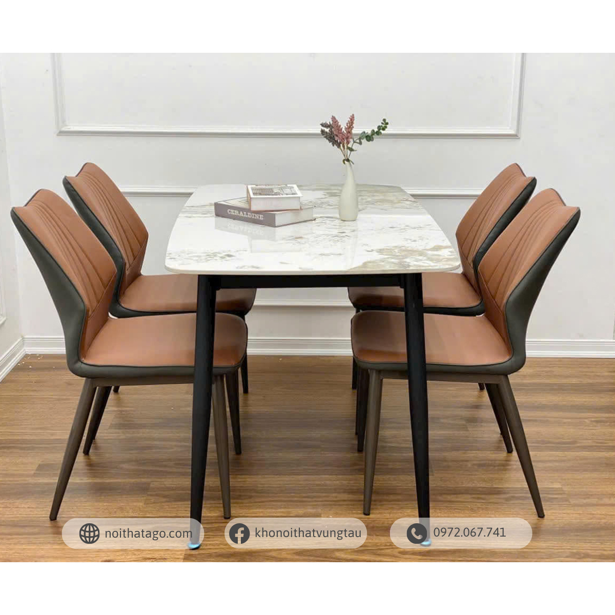 Bộ bàn ăn mặt đá kết hợp 4 ghế nhập khẩu cao cấp | CKA-410