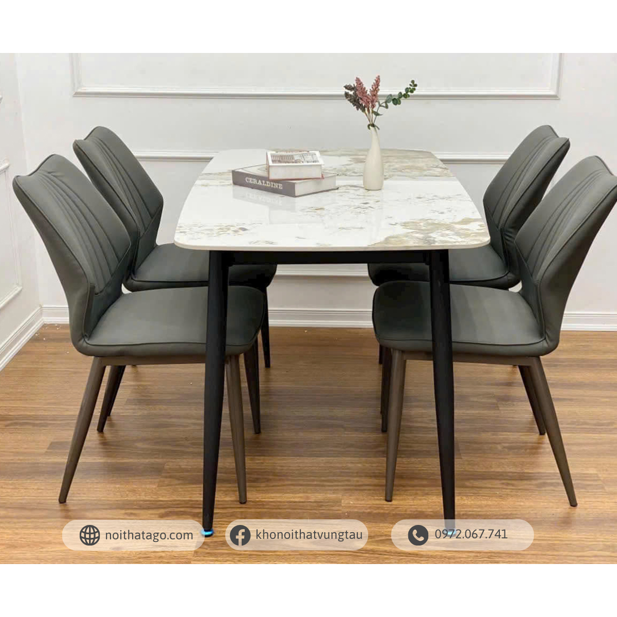 Bộ bàn ăn mặt đá kết hợp 4 ghế nhập khẩu cao cấp | CKA-410