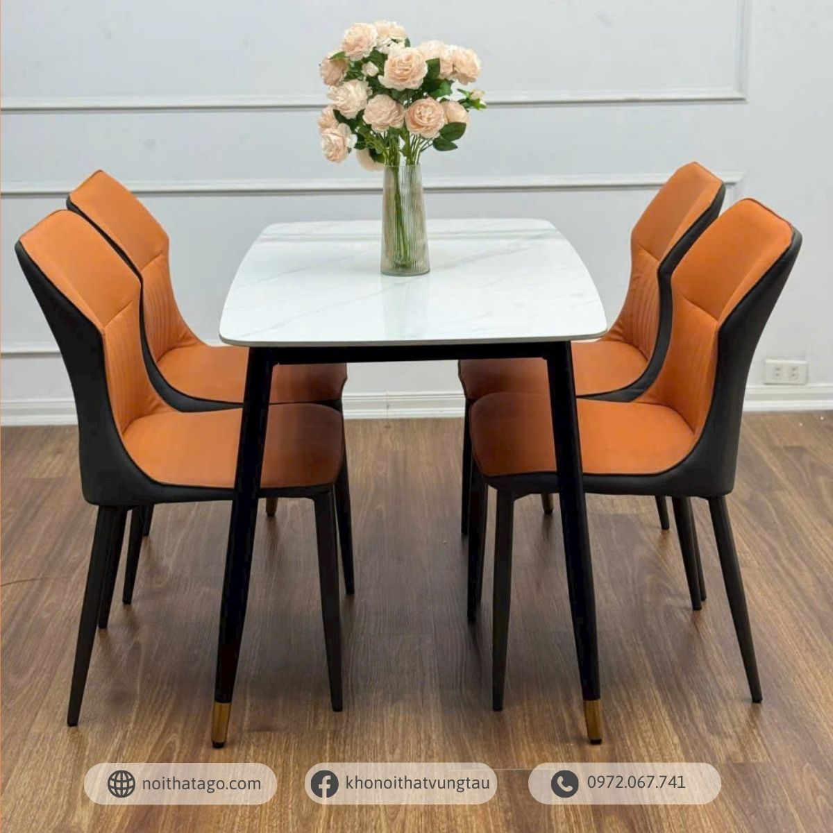 Bộ bàn ăn mặt đá kết hợp 4 ghế nhập khẩu cao cấp | CKA-426