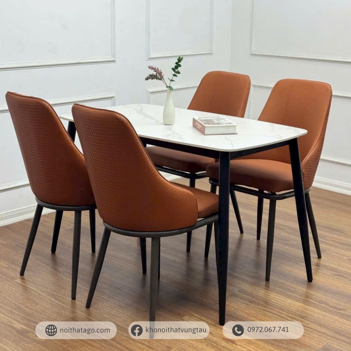 Bộ bàn ăn mặt đá kết hợp 4 ghế nhập khẩu cao cấp | CKA-427
