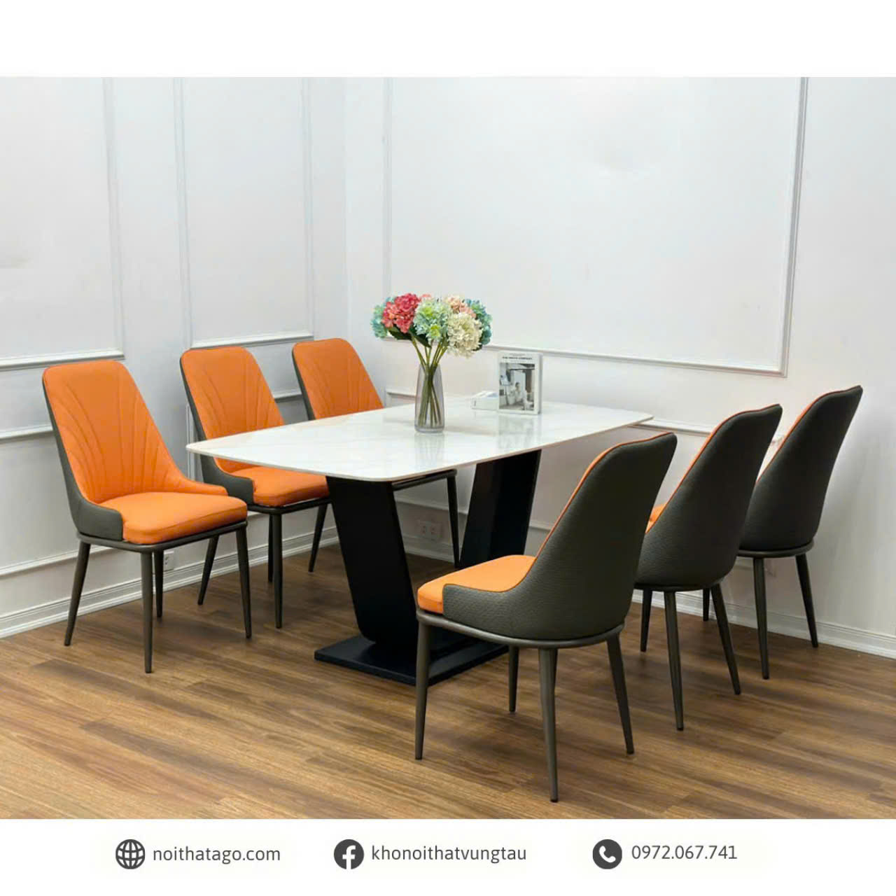 Bộ bàn ăn mặt đá kết hợp 6 ghế nhập khẩu cao cấp | CKA-606