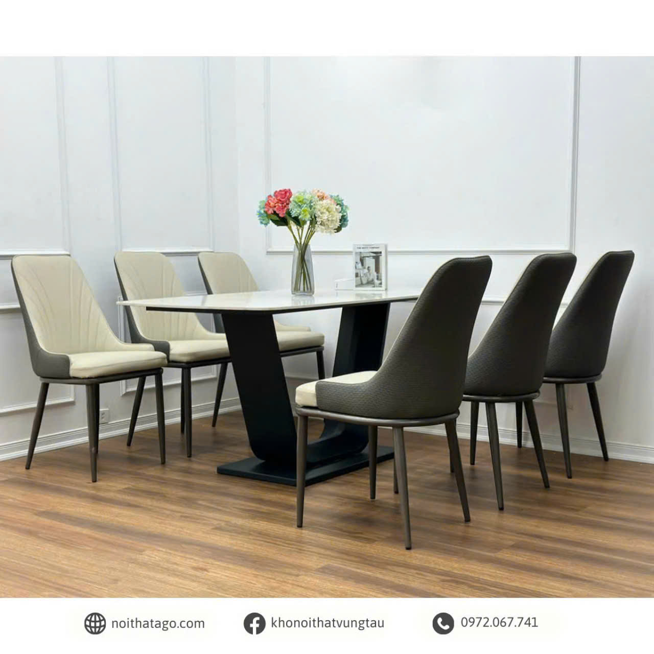 Bộ bàn ăn mặt đá kết hợp 6 ghế nhập khẩu cao cấp | CKA-606
