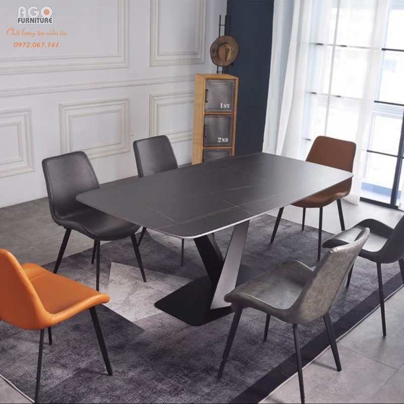 Bộ Bàn Ăn Mặt Đá Phiến Chân X Nhập Khẩu Kèm Ghế Nelson