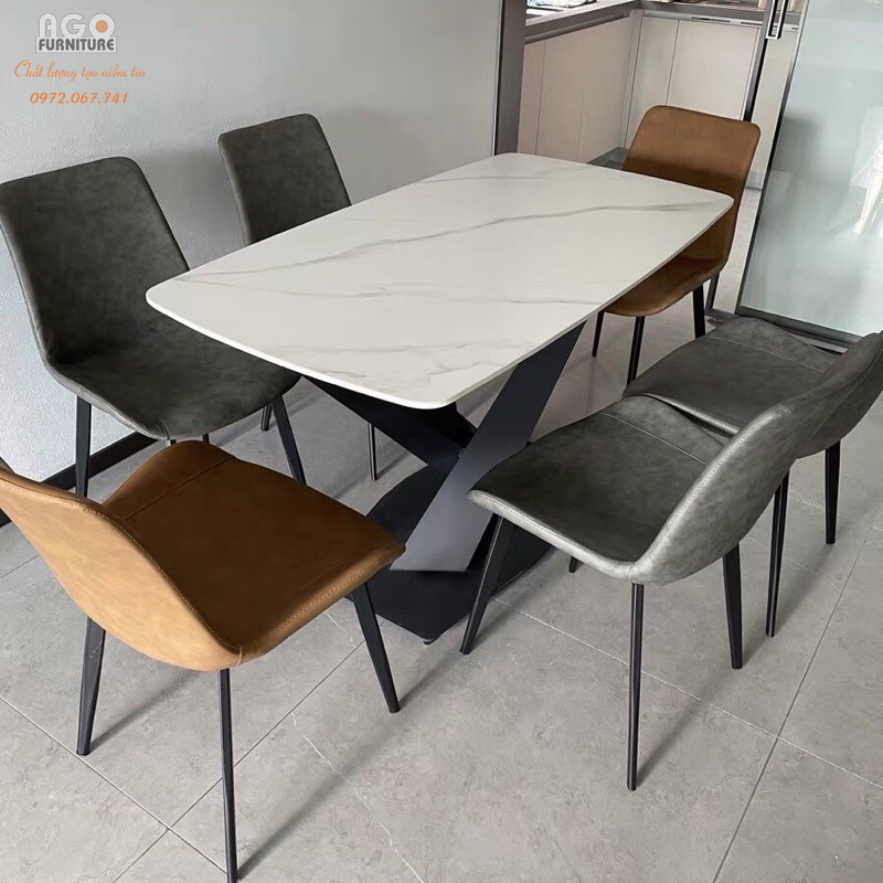 Bộ Bàn Ăn Mặt Đá Phiến Chân X Nhập Khẩu Kèm Ghế Nelson