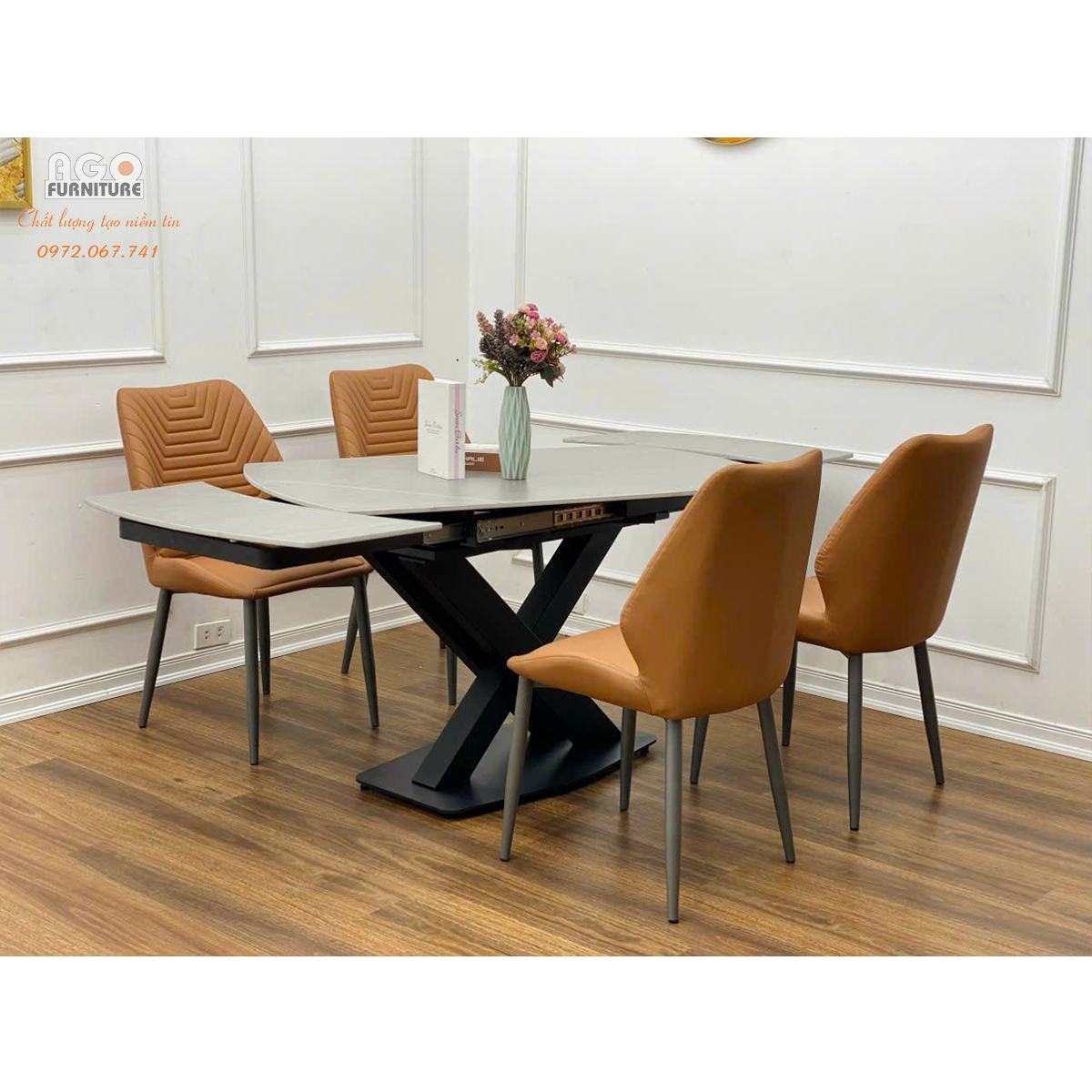 Bộ bàn ăn thông minh mặt đá kéo dài - Mã: T110-4*250