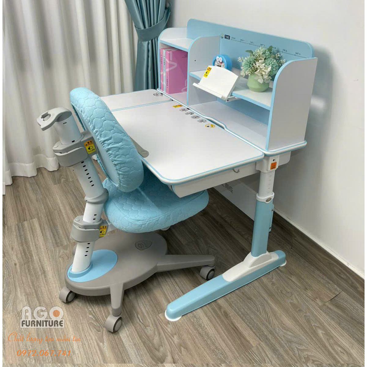 Bộ bàn học chống gù nâng hạ chiều cao mã DRZ-10003 và ghế DRY-801-2
