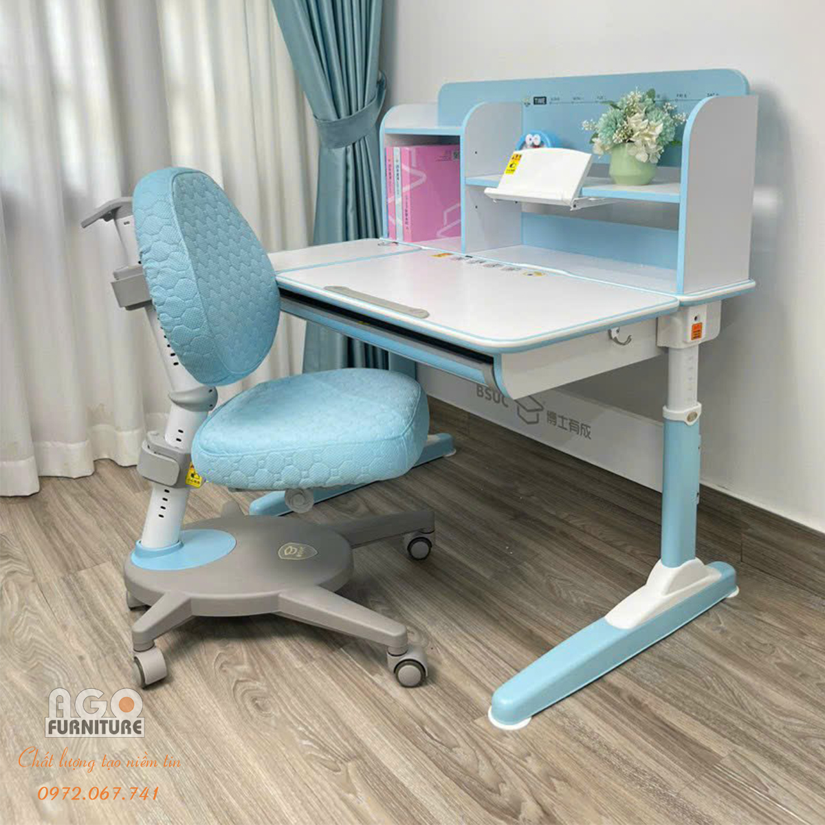 Bộ bàn học chống gù nâng hạ chiều cao mã DRZ-10003 và ghế DRY-801-2