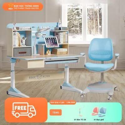 Bộ bàn học thông minh vân gỗ dành cho bé mã JXZ-120 ghế DSY-1002