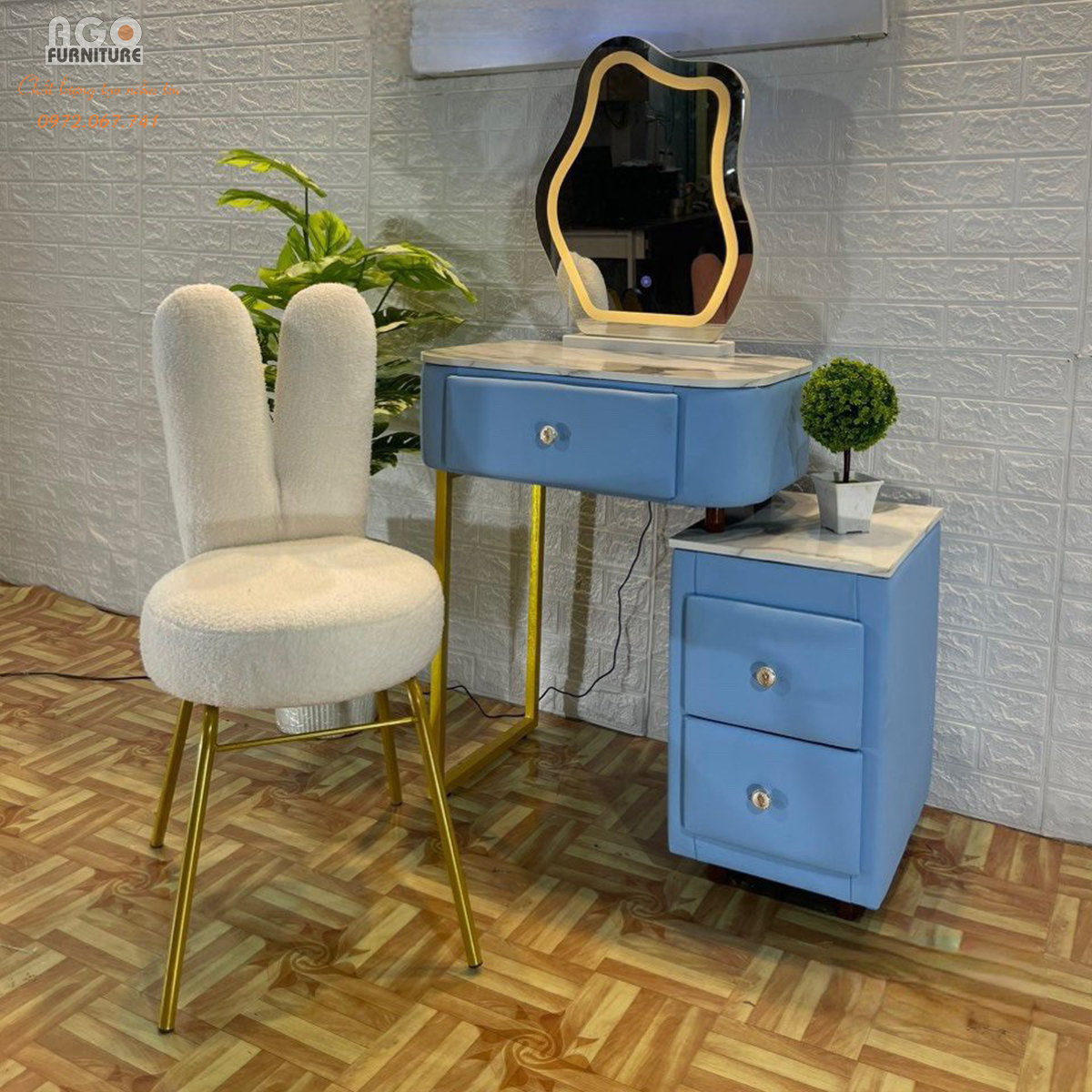 Bộ bàn phấn ghế tai thỏ size 60 | GHA60